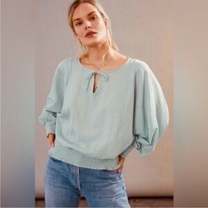 Anthropologie Rebecca Mint Green Long Sleeve Tie Neck Blouse XS